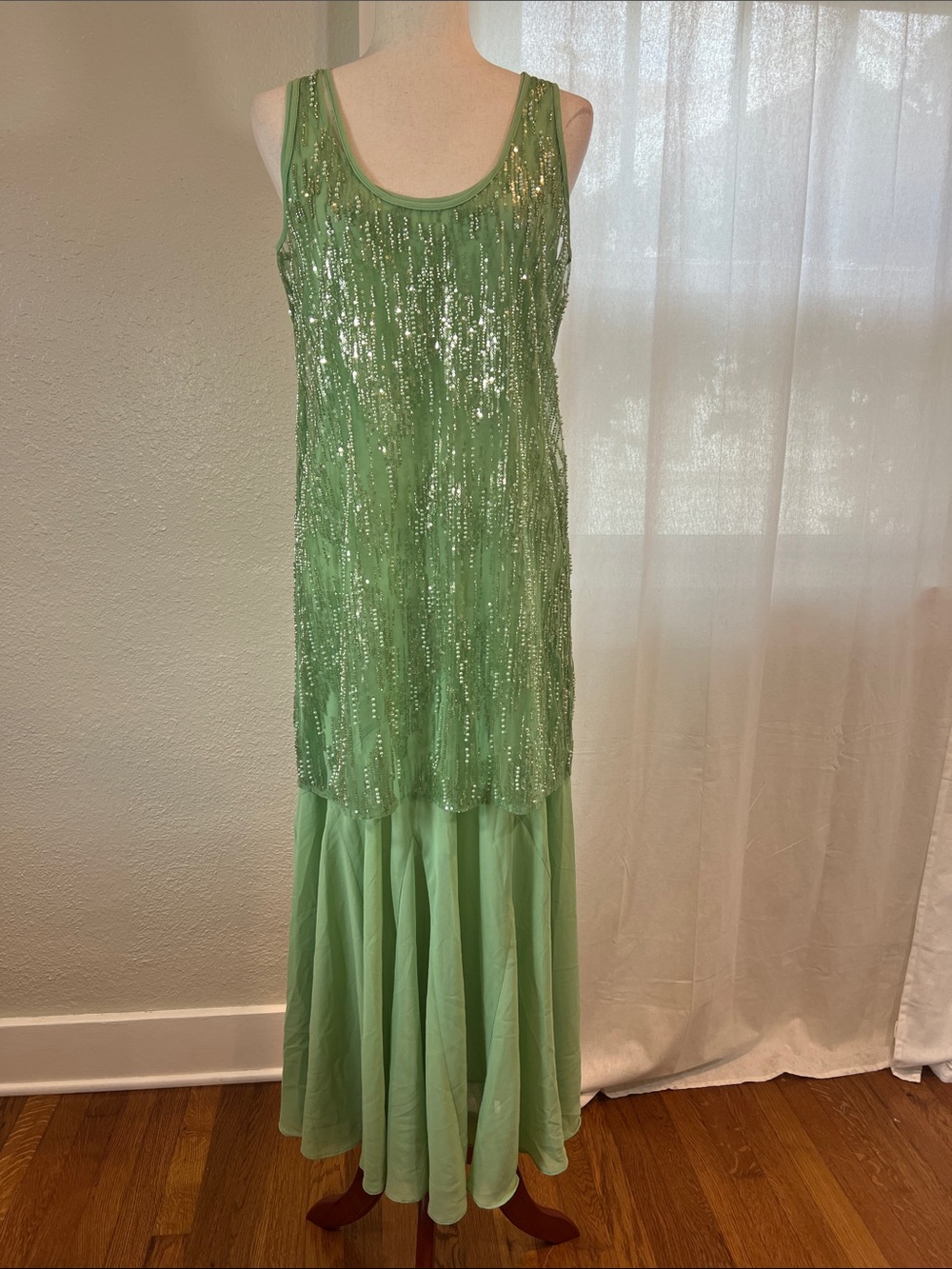 Endless Rose Sequin Chiffon Maxi Dress in Mint Green. Size S. NWT